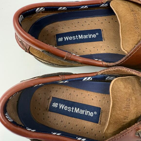 West Marine Boat Shoes Men's 9.5 Brown Leather Classic Comfort Mocs Casual EUC - Picture 10 of 12